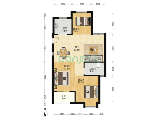方阳秋棠苑 3室1厅1卫 101平方