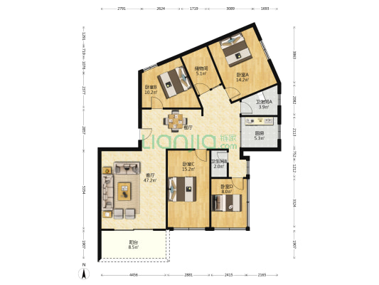 日化厂小区 4室1厅2卫 130平方