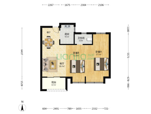山海珑湾 2室1厅1卫 76平方