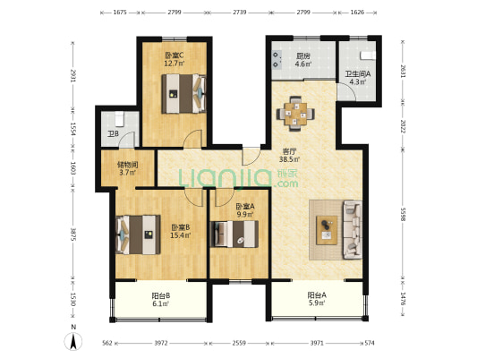 天韵华府 3室1厅2卫 119平方