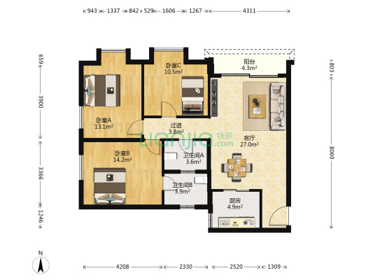 顺怡楼 3室1厅2卫 94平方