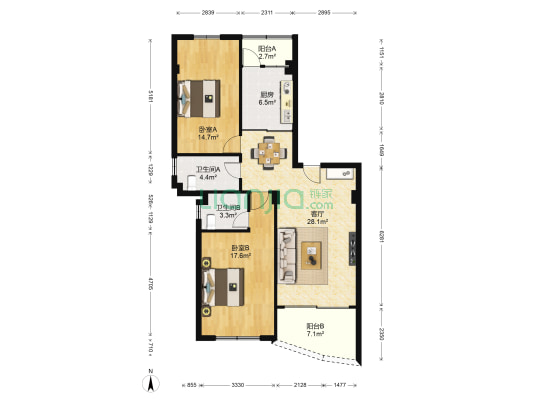 南辉花园 2室1厅2卫 93平方