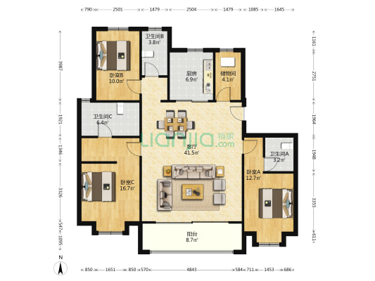 雨茗云舍 3室1厅3卫 138平方