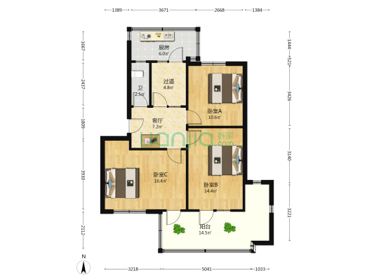 学府路77号 3室1厅1卫 75平方