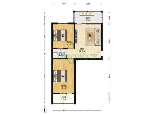 中行裕东办宿舍 2室1厅1卫 59平方
