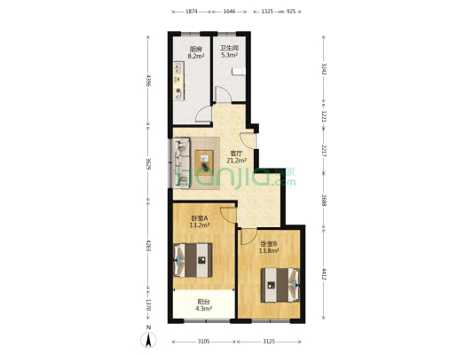 金域华庭一期 2室1厅1卫 97平方
