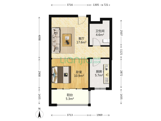 隆盛家园 1室1厅1卫 53平方