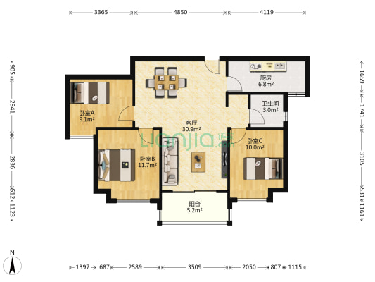 诺二A区 3室1厅1卫 107平方