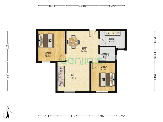 东湖庭园 2室2厅1卫 80平方