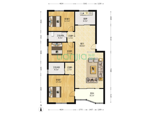 兴祥西村 3室1厅2卫 127平方