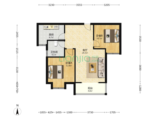 和谐家园 2室1厅1卫 90平方