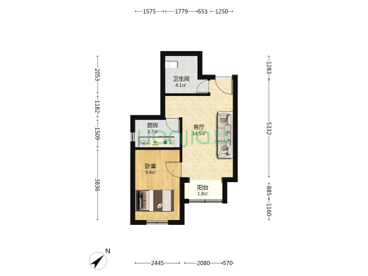 石泉砖厂A8区 1室1厅1卫 45平方