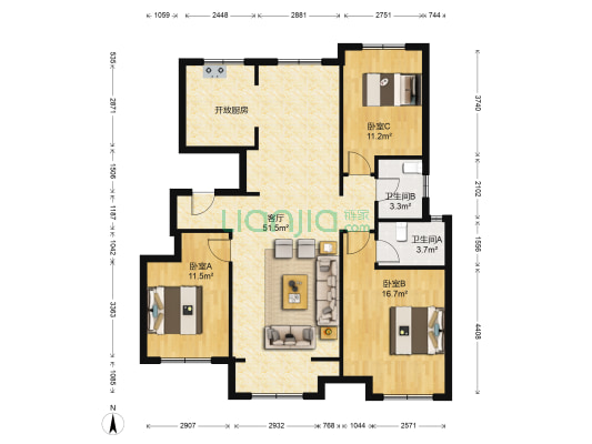 吾悦和府B区 3室1厅2卫 185平方
