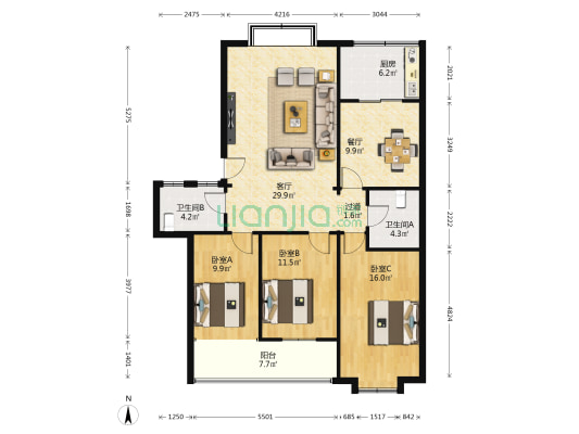师大附中家属楼 3室2厅2卫 120平方