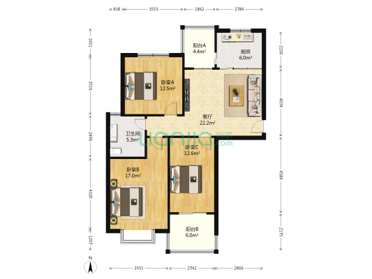 鸿祥今典 3室1厅1卫 105平方