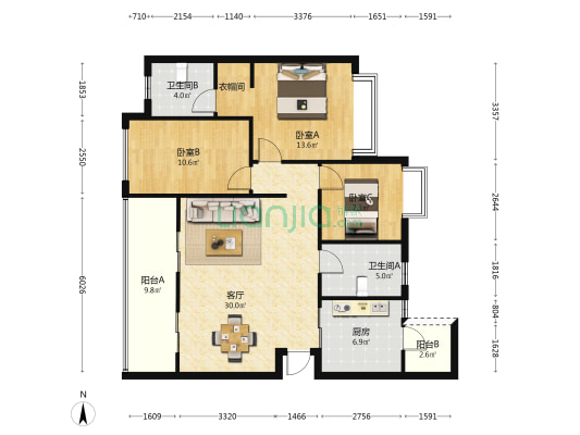 恒大文化旅游城18组团 3室1厅2卫 121平方