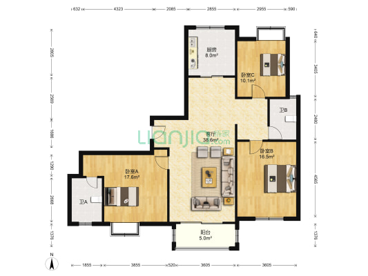 苏建学府雅居 3室1厅2卫 133平方