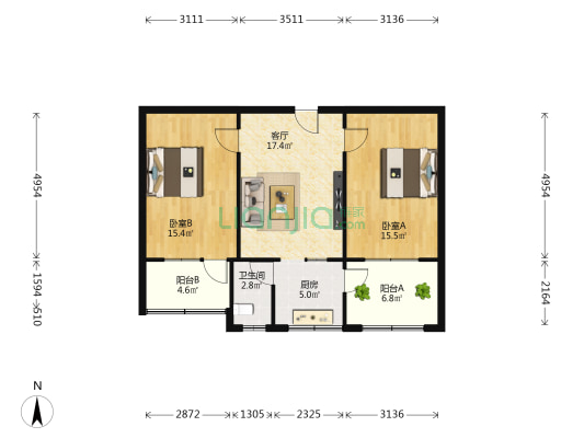 柏林南路6号院 2室1厅1卫 77平方