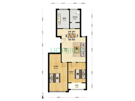 东都府 2室1厅1卫 86平方