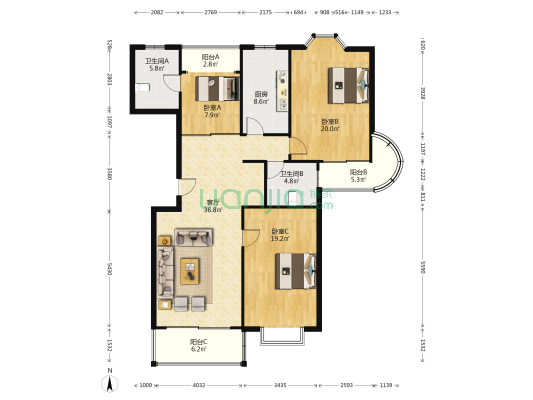 润柏苑 3室1厅2卫 144平方