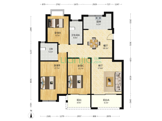 东舜华府 3室2厅2卫 125平方