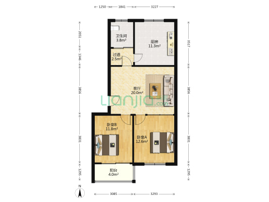 东城新华风景 2室1厅1卫 85平方