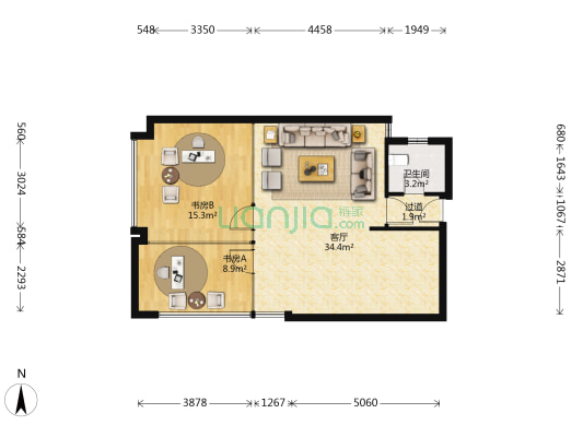 锦天商务中心 2室1厅1卫 90平方