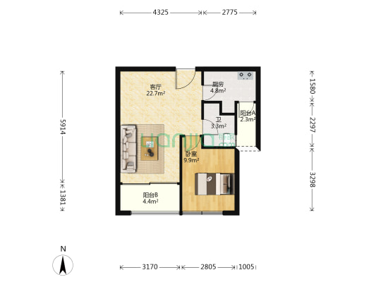 商旅新悦城 1室1厅1卫 63平方