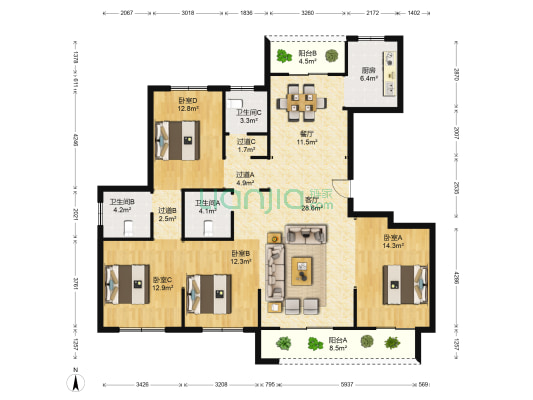 好来登花园 4室2厅3卫 290平方
