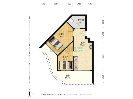 宏昌山海传奇 2室1厅1卫 65平方