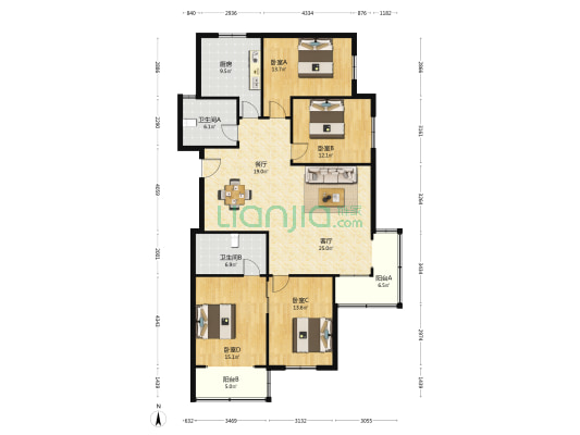 佳信都市花园(公寓) 4室2厅2卫 169平方