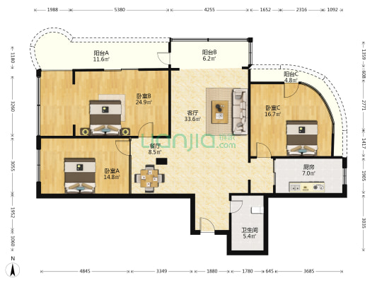 惠达大厦 3室2厅1卫 157平方