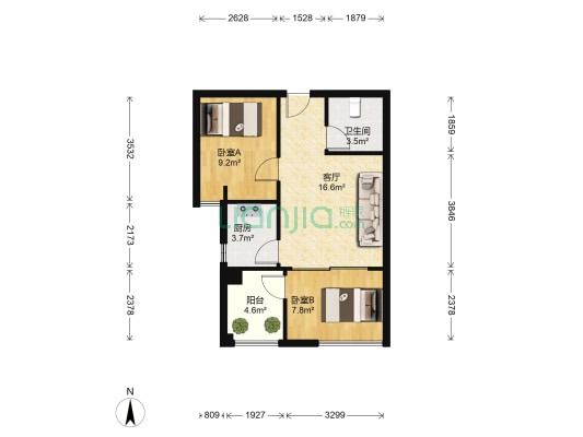 大唐诺亚 2室1厅1卫 62平方