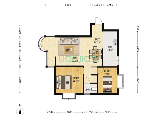 尚领明珠 2室2厅1卫 88平方