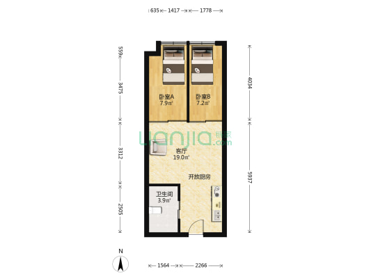 群英中心 2室1厅1卫 52平方