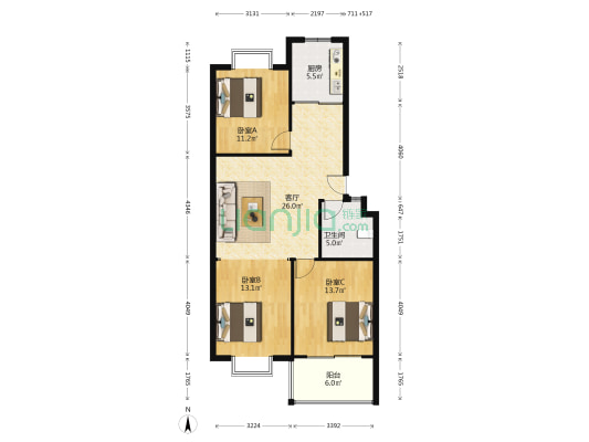 圣豪花园 3室1厅1卫 100平方