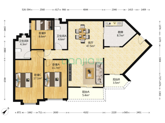 意汇豪庭 3室1厅2卫 124平方