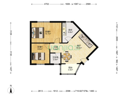 成飞512小区 2室1厅1卫 66平方