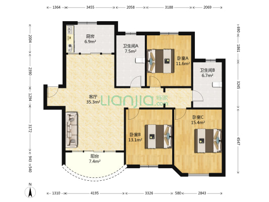 港澳桂苑 3室1厅2卫 116平方