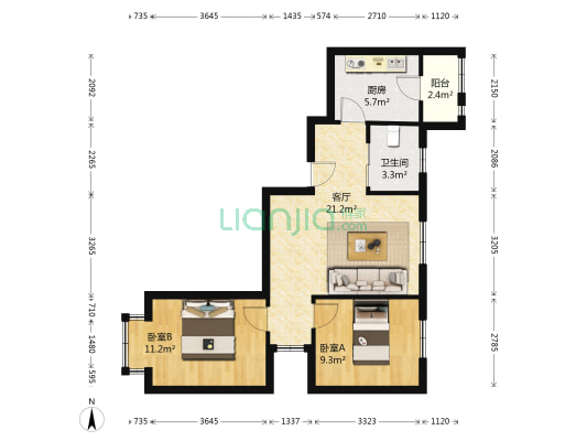 悦春里 2室1厅1卫 78平方