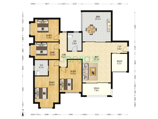 奥园公园一号湖岸豪庭 4室1厅2卫 154平方