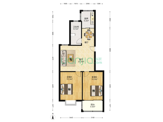 南洋花园 2室1厅1卫 92平方