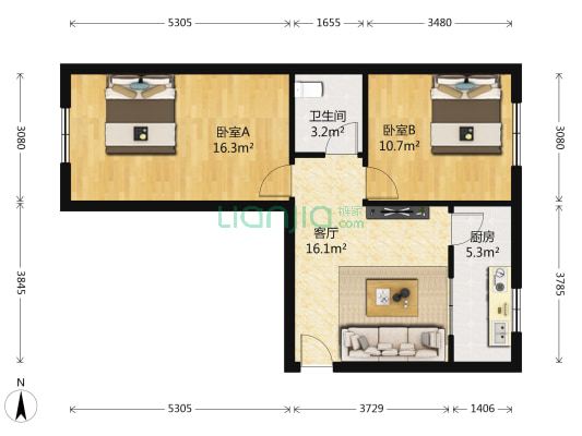 西固分局家属院 2室1厅1卫 64平方
