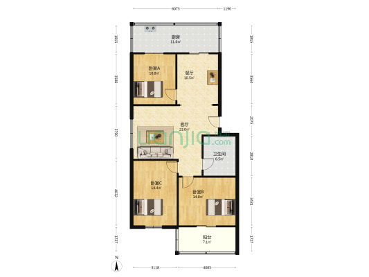 昱兴景苑 3室2厅1卫 105平方