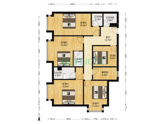 万达华府 5室1厅4卫 134平方