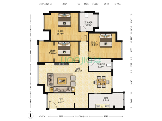 皇城花卉 3室1厅2卫 139平方