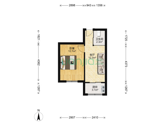 友好小区 1室1厅1卫 43平方