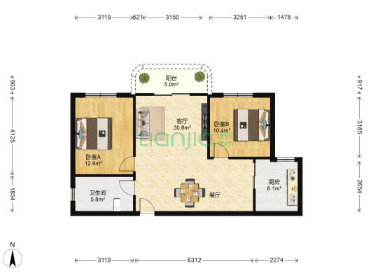 华年邨小区 2室1厅1卫 93平方