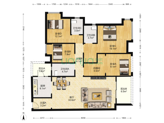 天悦湾花园 4室1厅3卫 140平方