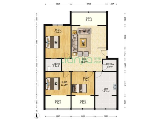 西安北路三巷1号 3室1厅2卫 112平方
